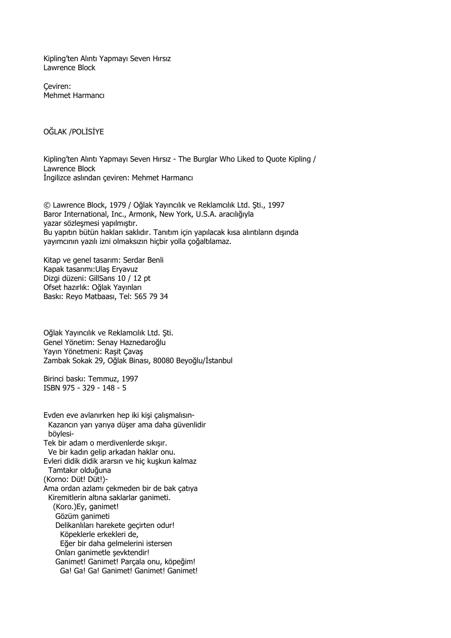 Kipling’ten Alıntı Yapmayı Seven Hırsız PDF – Lawrence Block