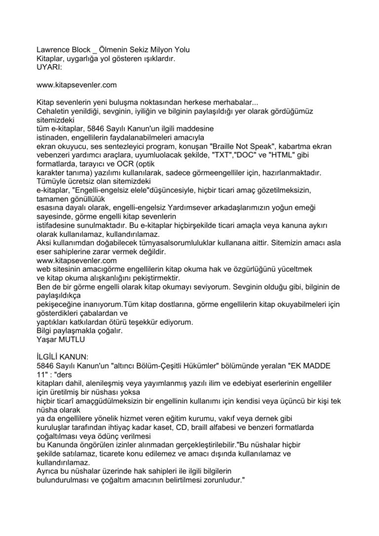 Lawrence Block Olmenin Sekiz Milyon Yolu Kitap Kapağı