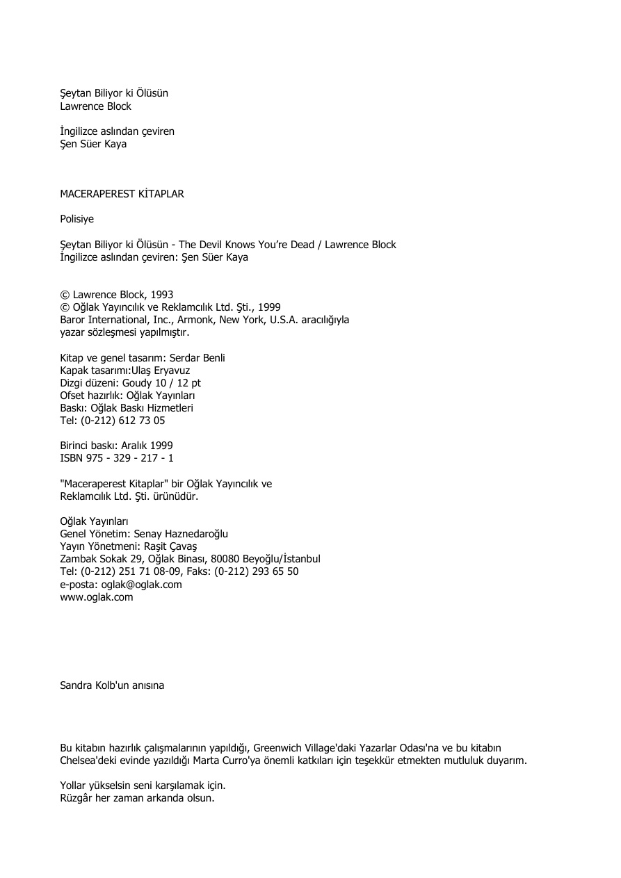 Şeytan Biliyor ki Ölüsün PDF – Lawrence Block