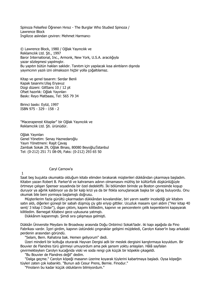 Spinoza Felsefesi Öğrenen Hırsız PDF – Lawrence Block