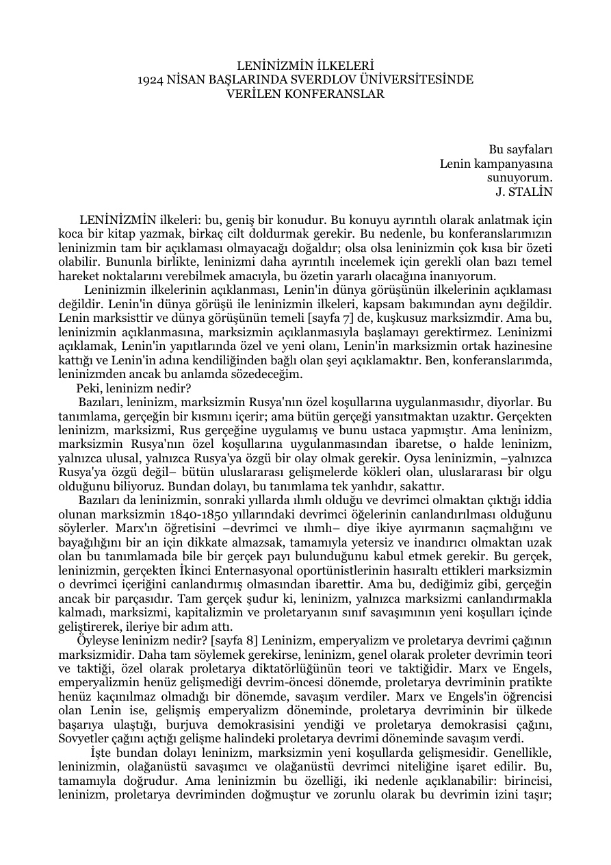 Leninizmin İlkeleri PDF – J. V. Stalin