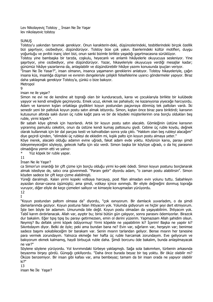 İnsan Ne İle Yaşar? PDF – Lev Nikolayeviç Tolstoy