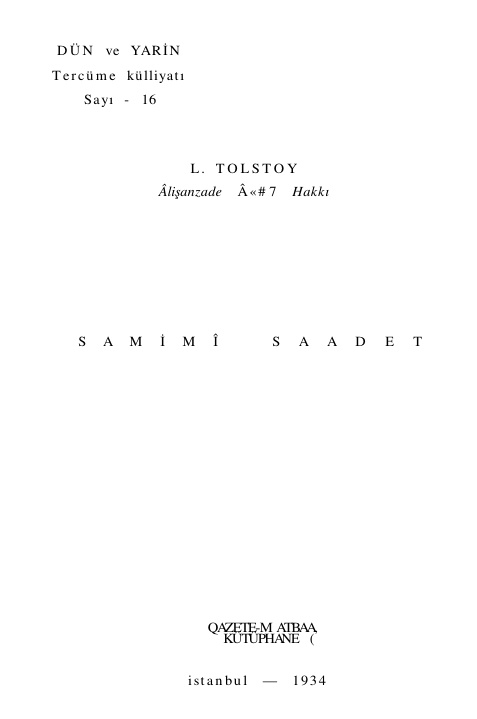 Samimi Saadet (Aile Mutluluğu) PDF – Lev Nikolayeviç Tolstoy