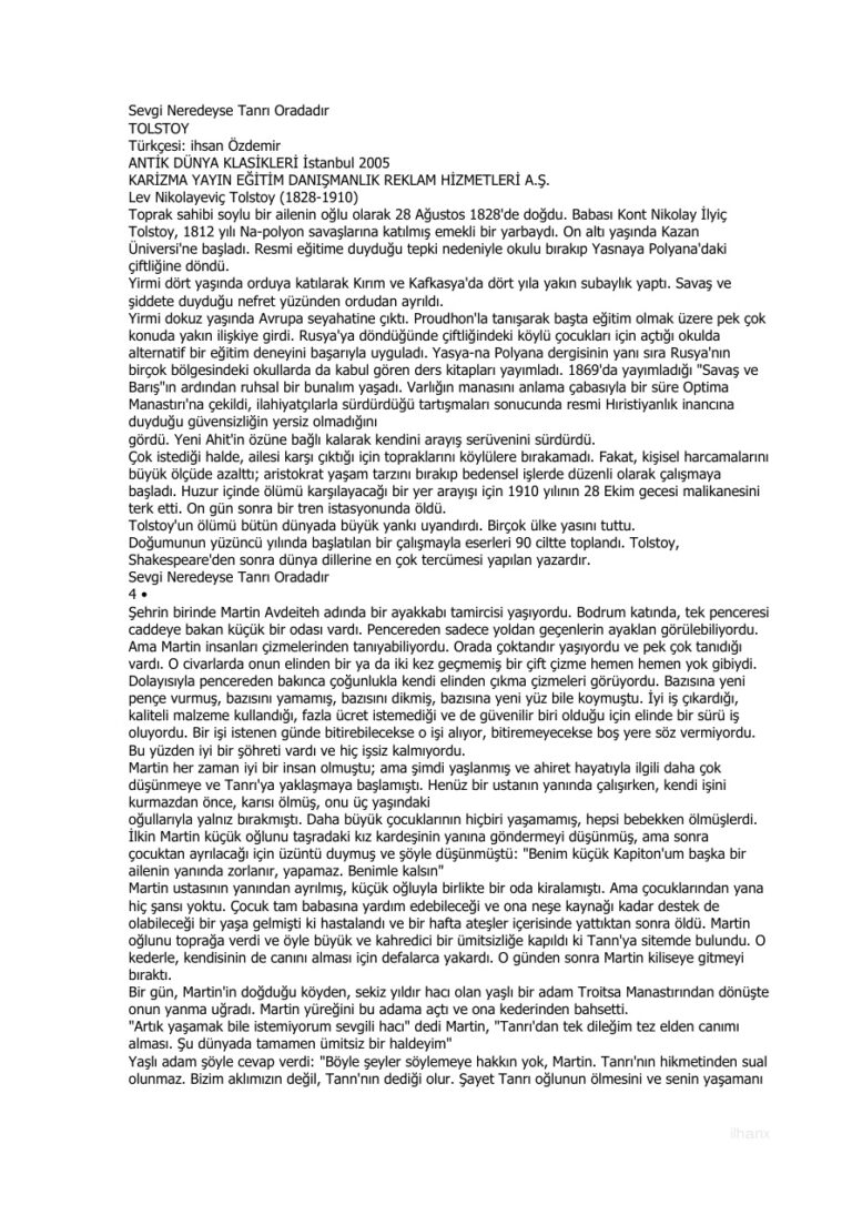 Lev Nikolayevic Tolstoy Sevgi Neredeyse Tanrı Oradadır Kitap Kapağı