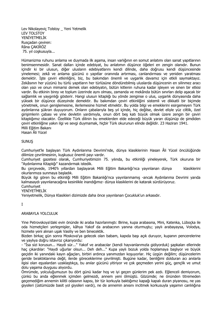 Yeni Yetmelik (Gençlik) PDF – Lev Nikolayeviç Tolstoy