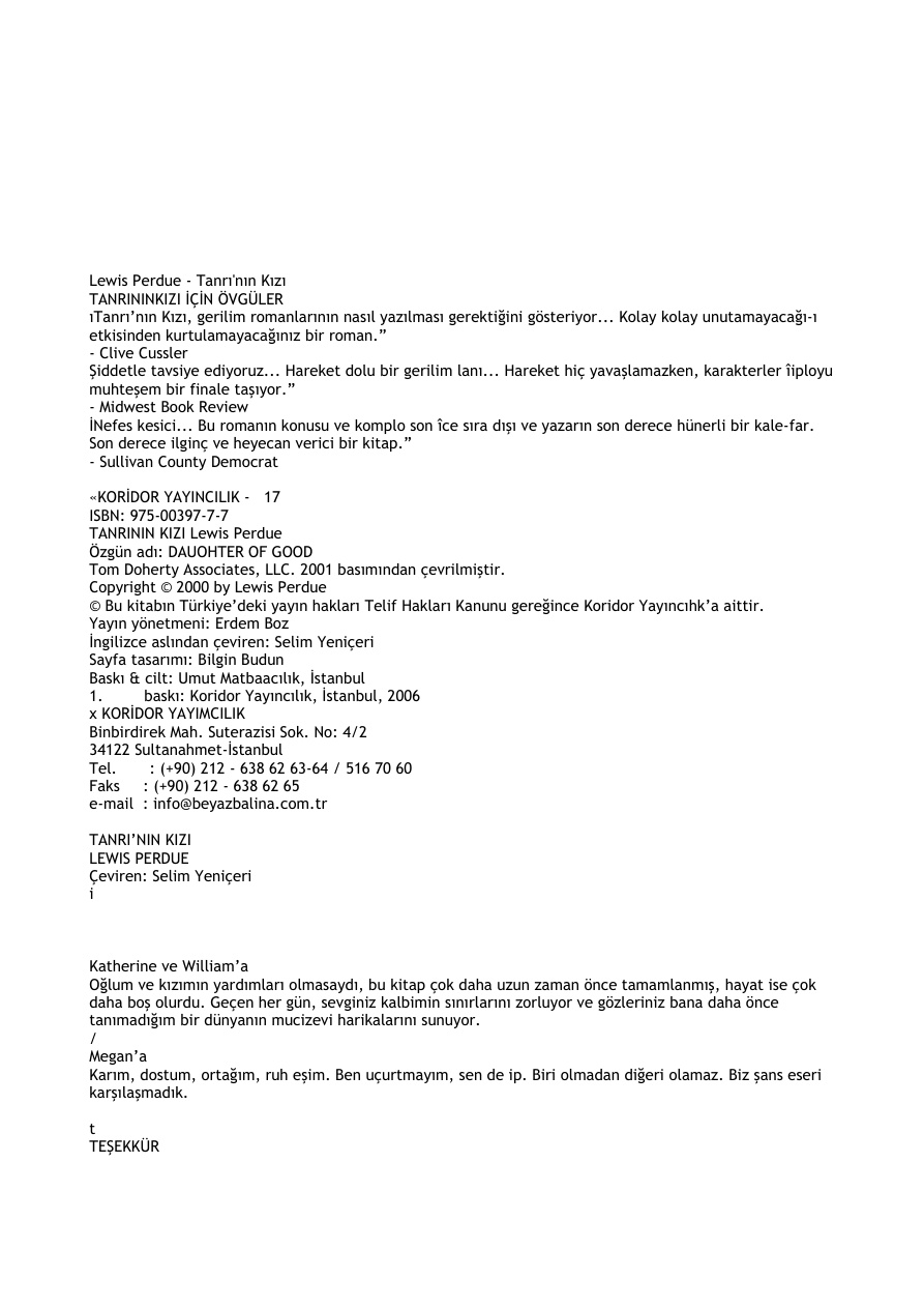 Tanrı’nın Kızı PDF – Lewis Perdue