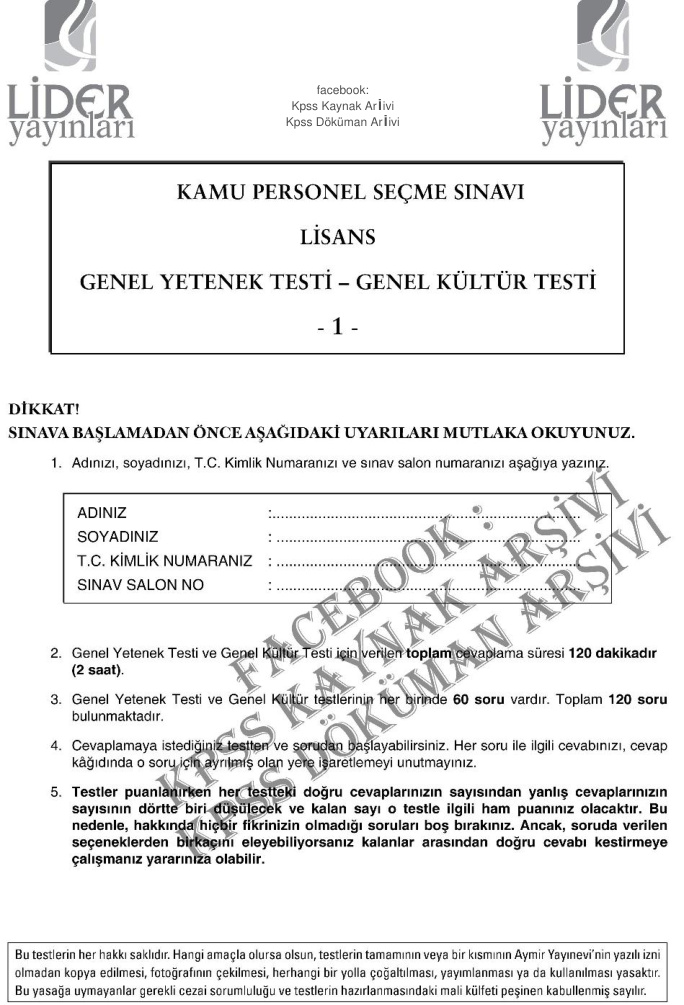 Lider 2014 TG 1: Genel Yetenek Genel Kültür PDF – Kolektif