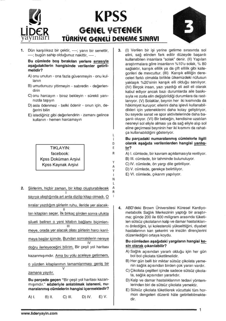 Lider 2017 Türkiye Geneli Deneme 3: Genel Yetenek Genel Kültür PDF - Lider Yayın Kurulu 15 Lider 2017 Tg3 GyGk Kitap Kapağı