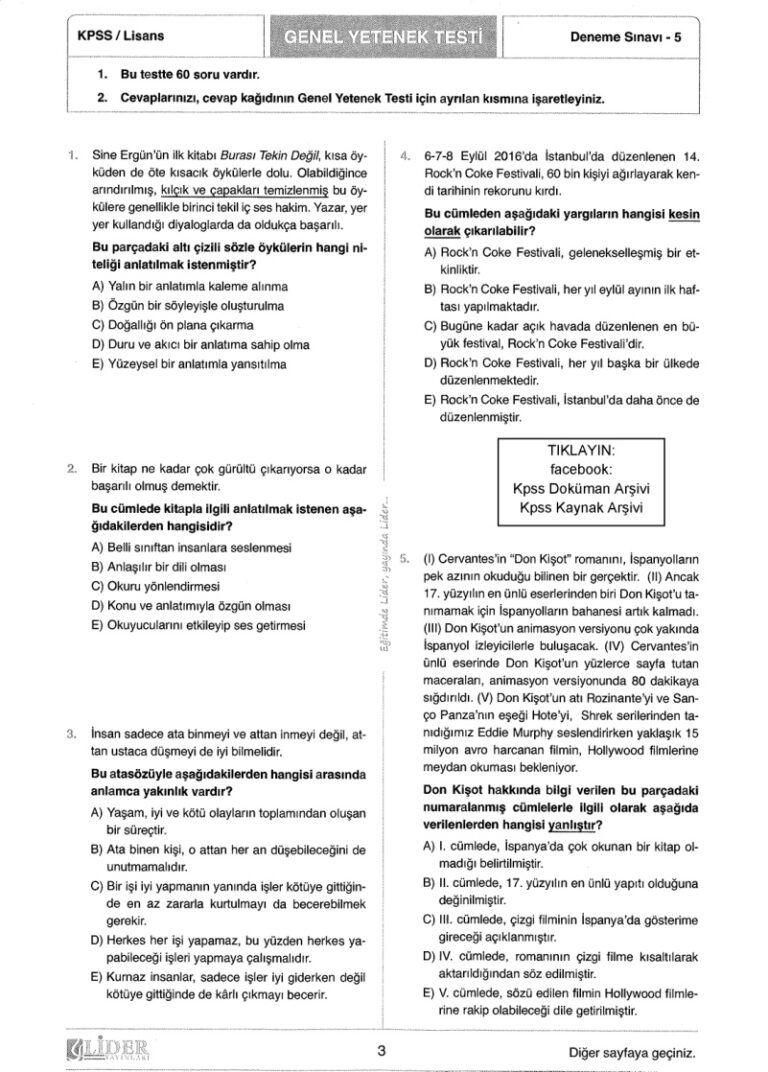 Lider 2018 Türkiye Geneli Deneme 5: Genel Yetenek Genel Kültür PDF - Lider Yayın Kurulu 5 Lider 2018 Tg5 GyGk Kitap Kapağı