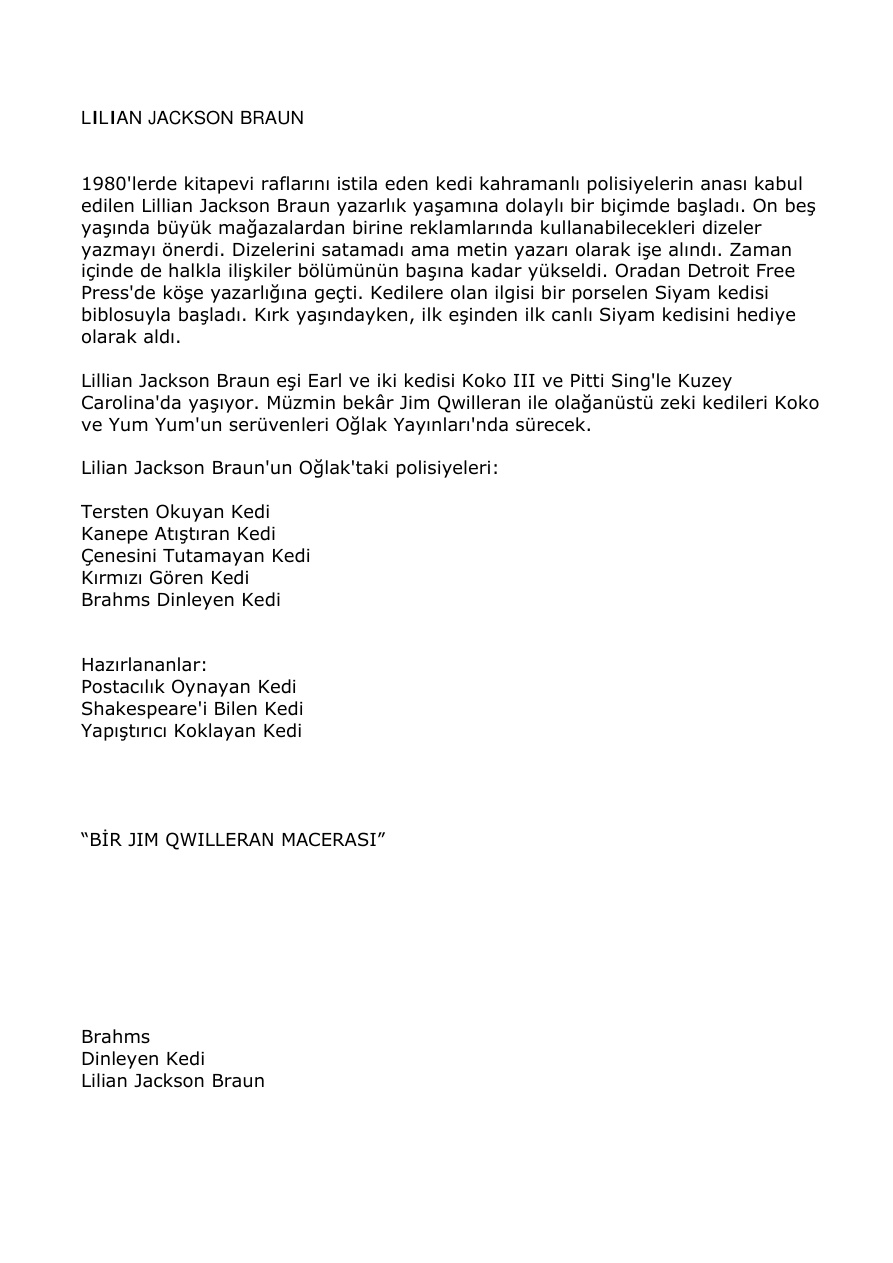 Brahms Dinleyen Kedi PDF – Lilian Jackson Braun