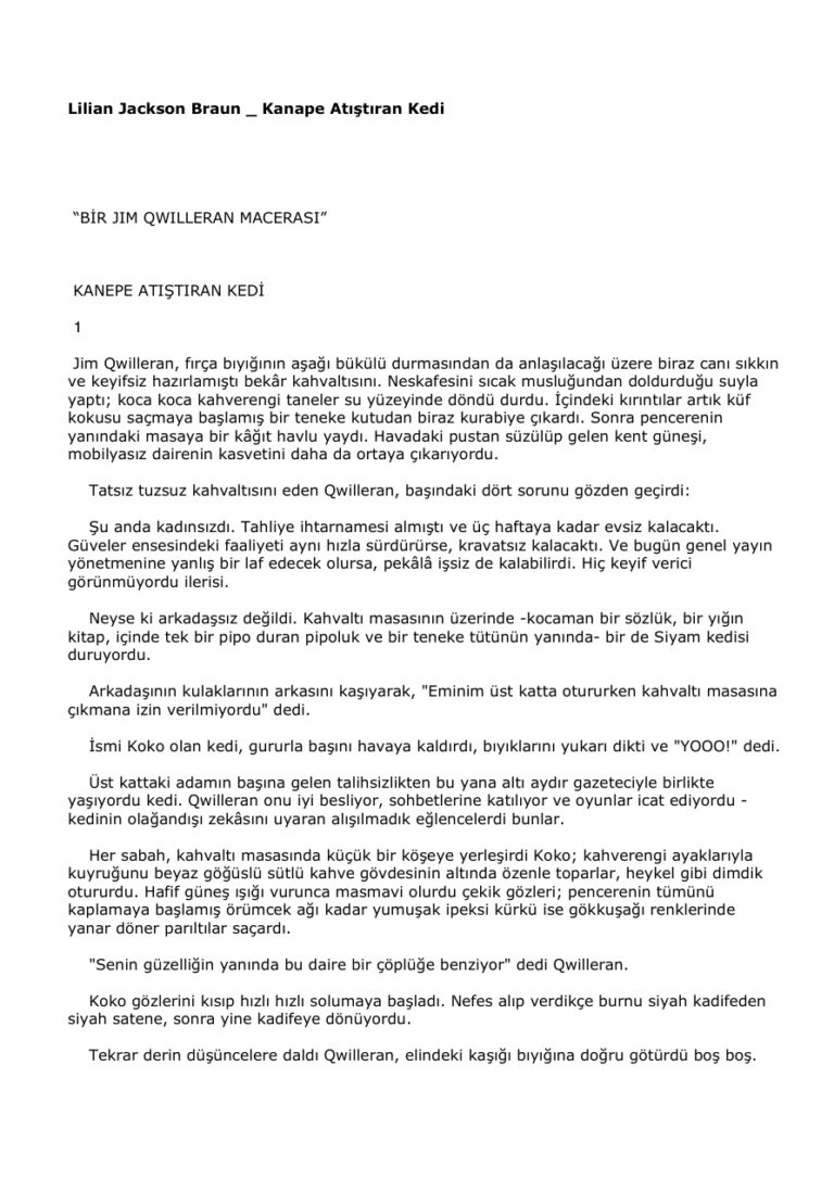 Lilian Jackson Braun Kanape Atistiran Kedi Kitap Kapağı