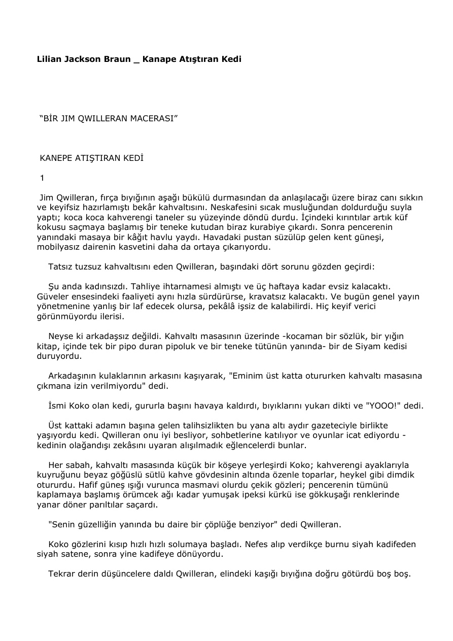 Kanape Atıştıran Kedi PDF – Lilian Jackson Braun