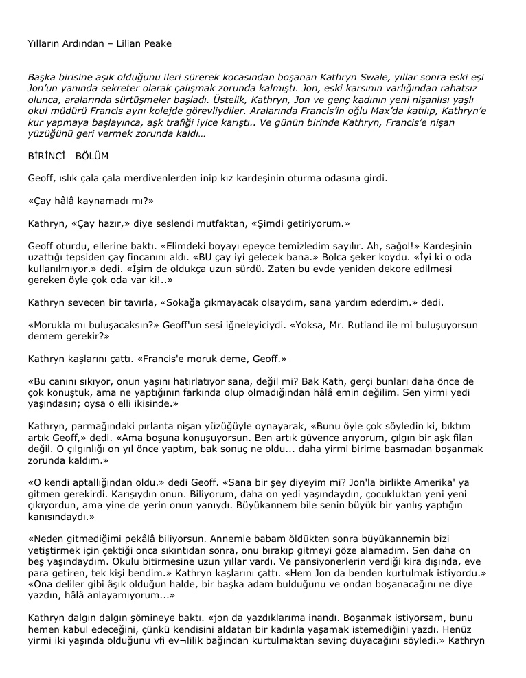 Yılların Ardından PDF – Lilian Peake