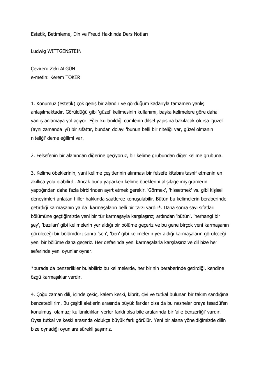 Estetik, Betimleme ve Freud Hakkında Notlar PDF – Ludwig Wittgenstein
