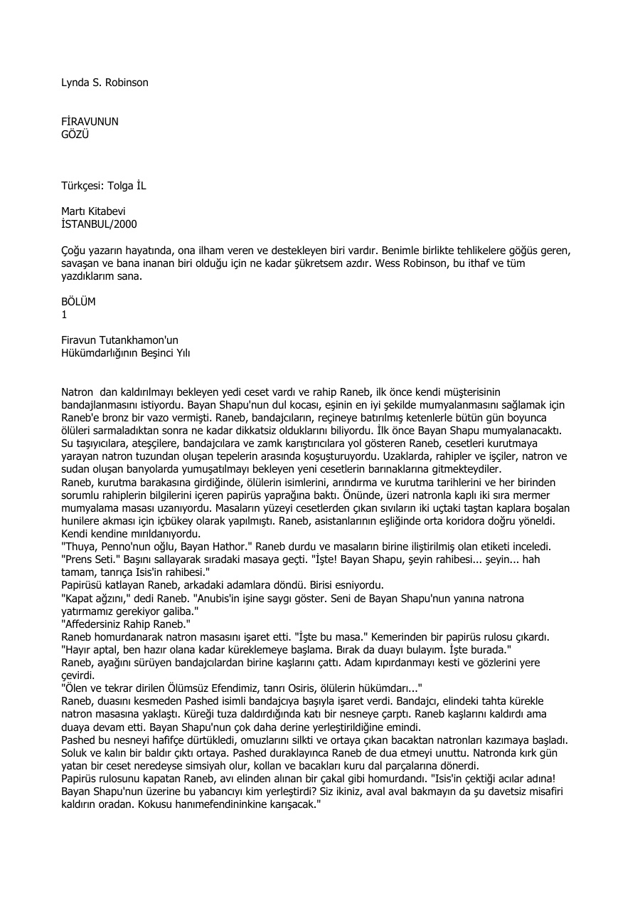 Firavunun Gözü PDF – Lynda S. Robinson