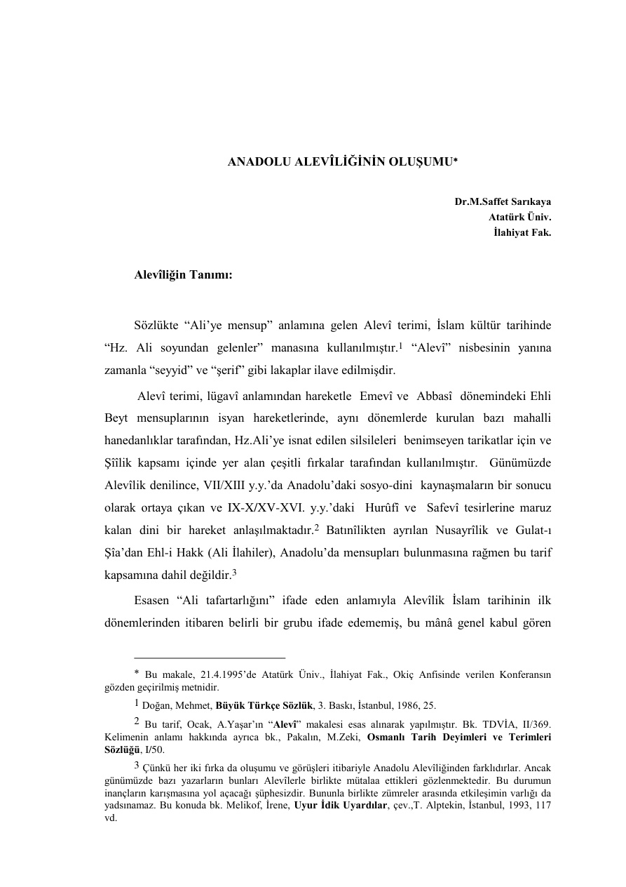 Anadolu Aleviliğinin Oluşumu PDF - M. Saffet Sarıkaya 4 Anadolu Aleviliğinin Oluşumu PDF – M. Saffet Sarıkaya