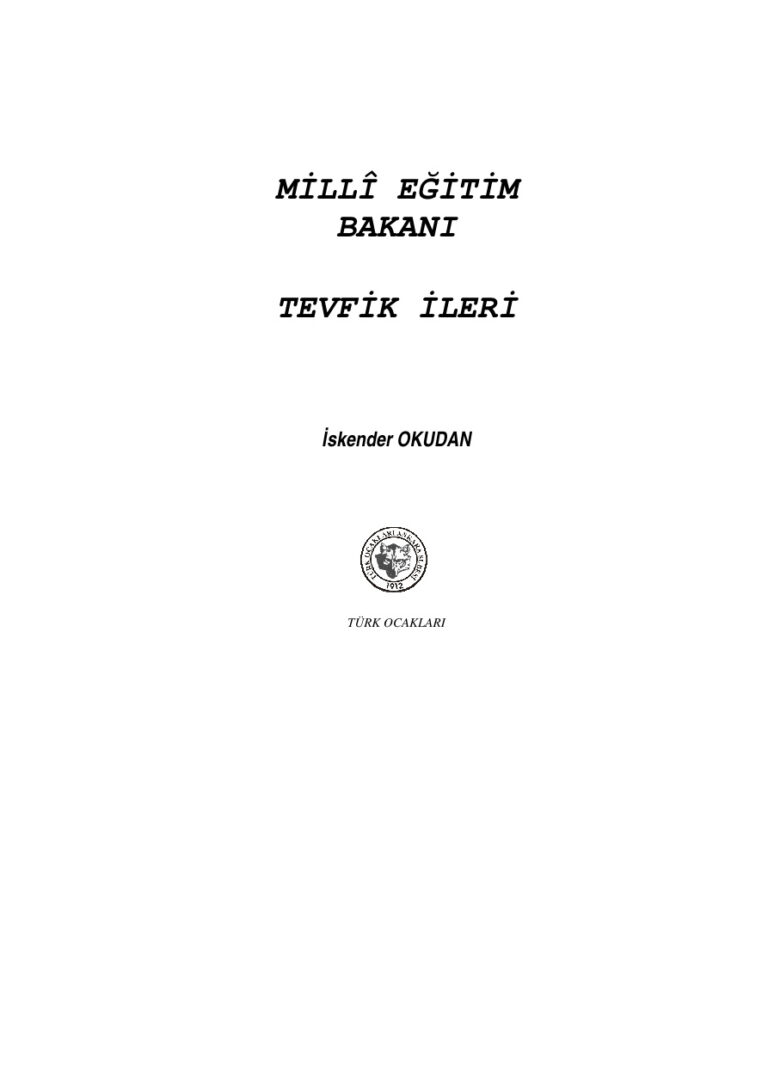 MİLLÎ EĞİTİM BAKANI TEVFİK İLERİ Kitap Kapağı