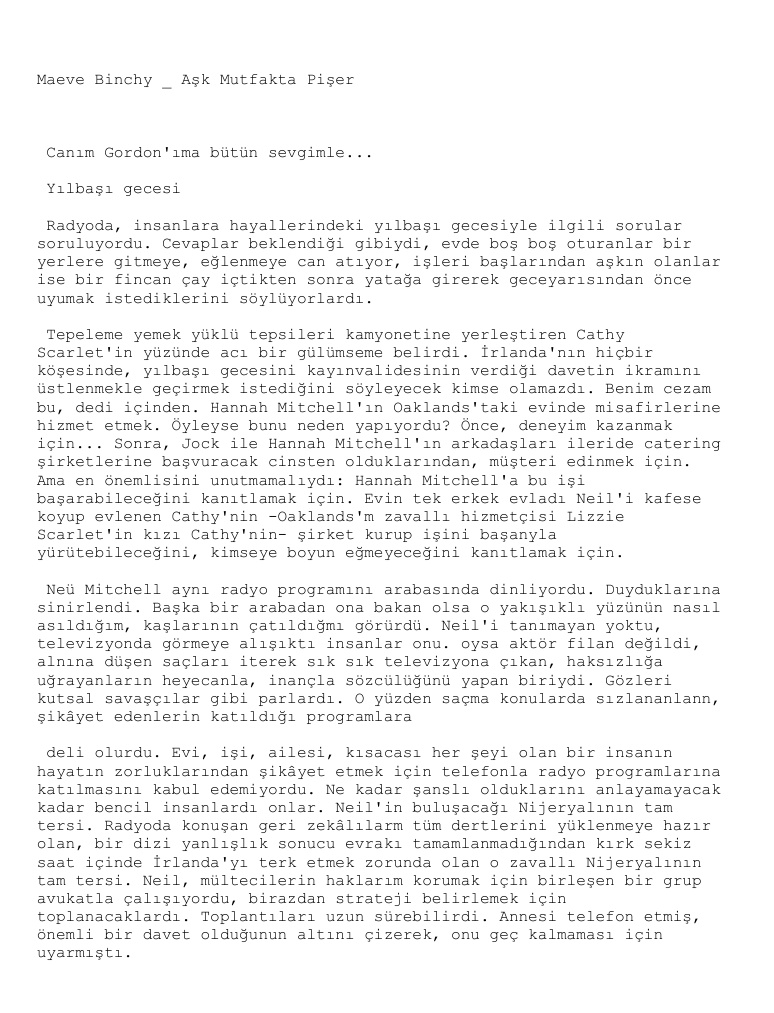 Aşk Mutfakta Pişer PDF – Maeve Binchy