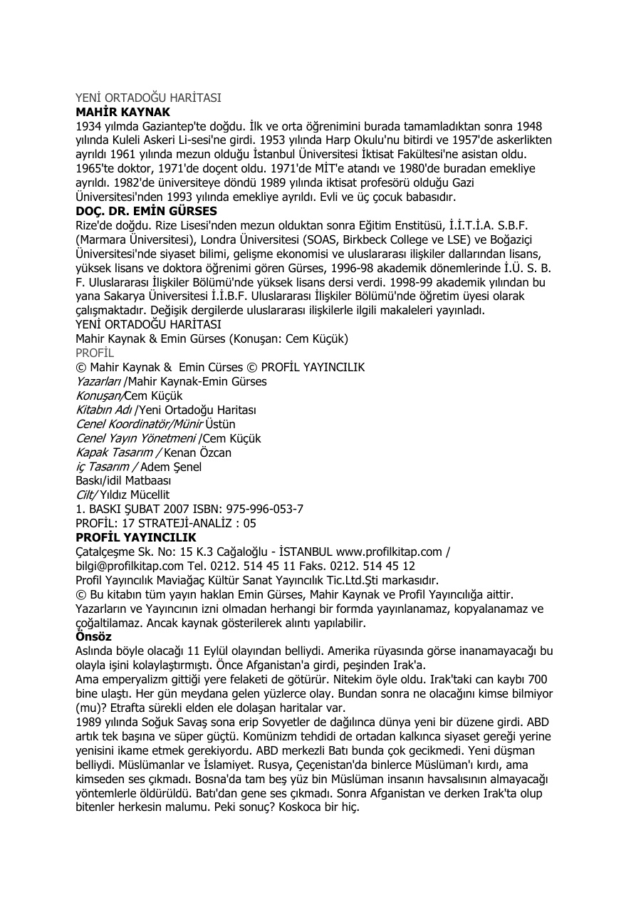 Yeni Ortadoğu Haritası PDF – Mahir Kaynak & Emin Gürses