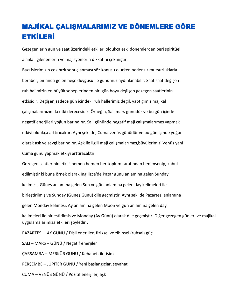 Majikal Çalışmalarımız ve Dönemlere Göre Etkileri PDF – Bella