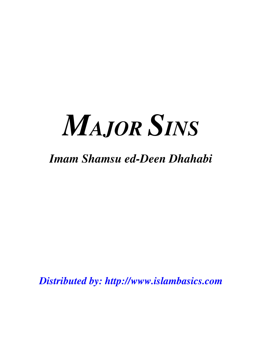 Major Sins (Al-Kabair) PDF – Imam Adh-Dhahabi