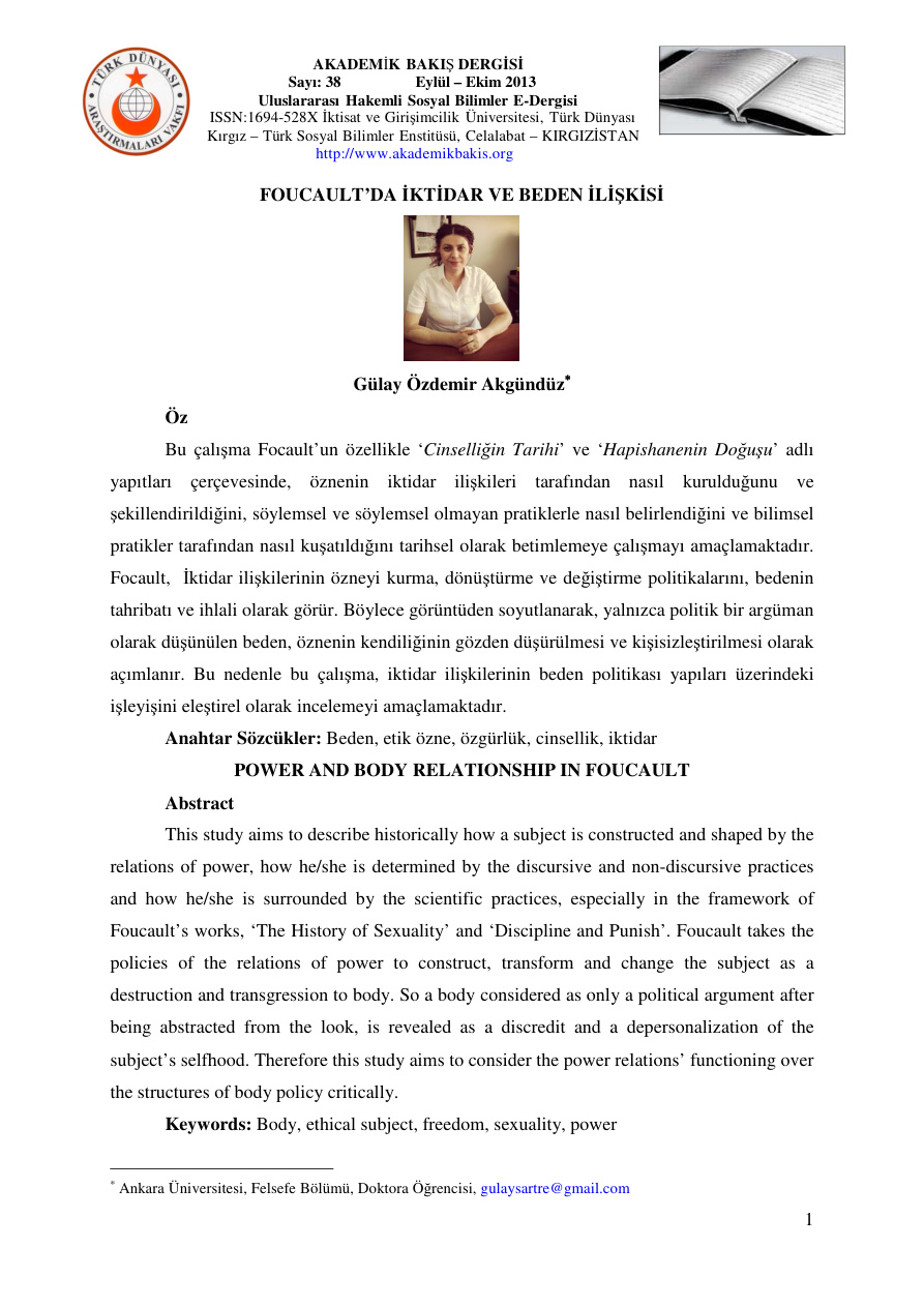 Foucault’da İktidar ve Beden İlişkisi PDF – Kolektif / Makale
