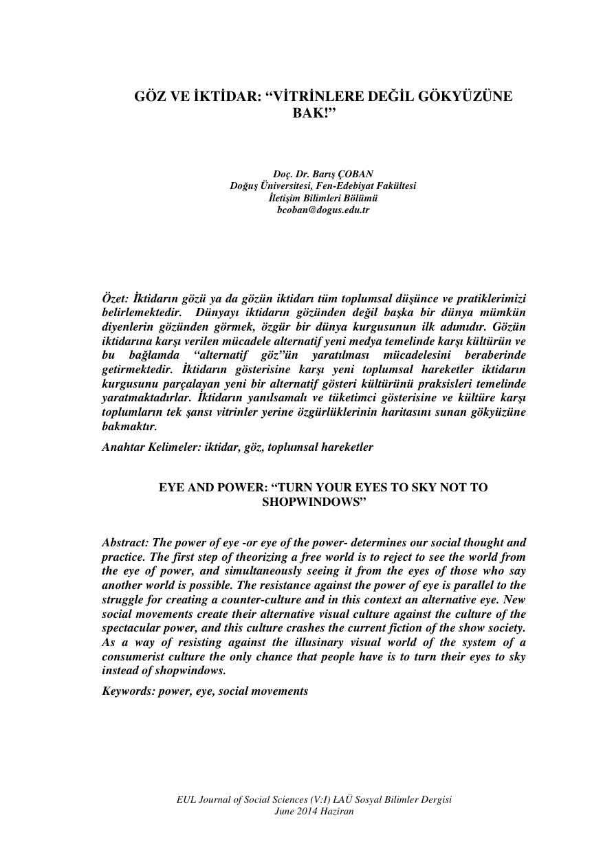 Göz ve İktidar Vitrinlere Değil Gökyüzüne Bak PDF – Kolektif / Makale
