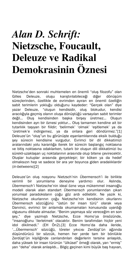 Nietzsche, Foucault, Deleuze ve Radikal Demokrasinin Öznesi PDF – Kolektif / Makale
