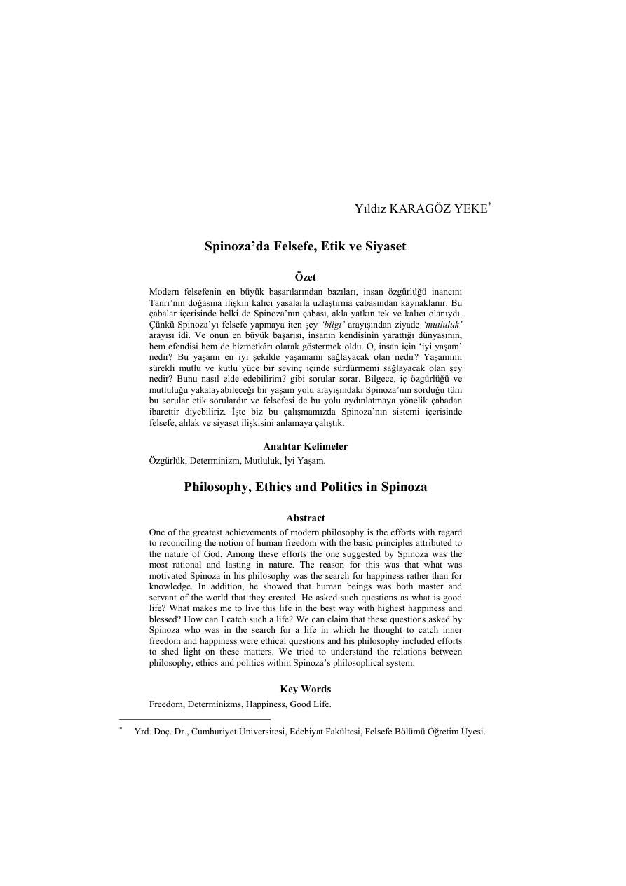 Spinoza’da Felsefe, Etik ve Siyaset PDF – Kolektif / Makale