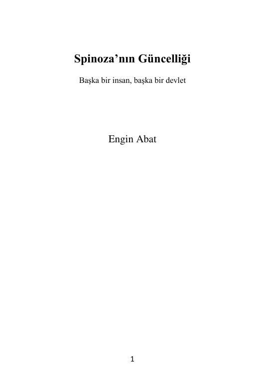 Spinoza’nın Güncelliği Başka bir insan, başka bir devlet PDF – Kolektif / Makale