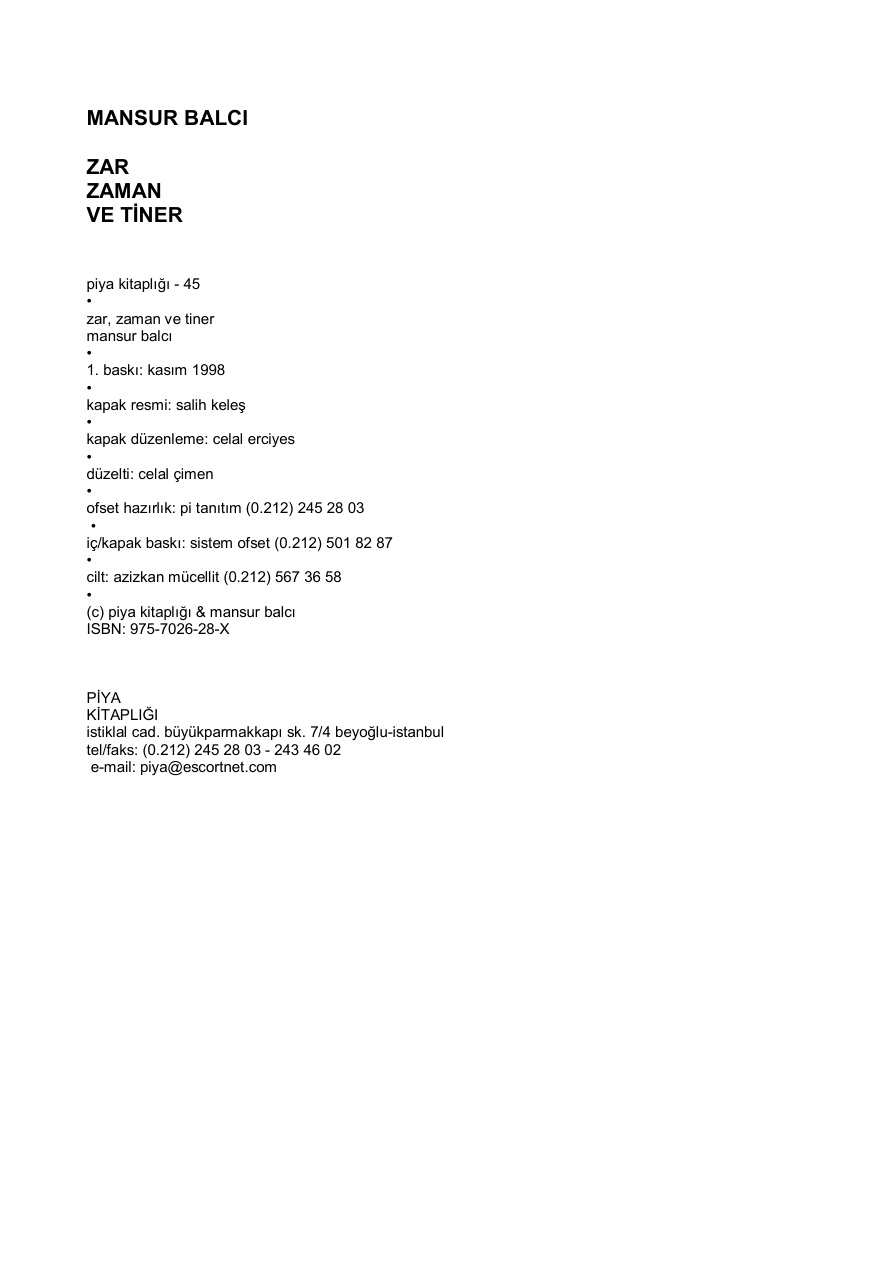 Zaman Zar Tiner PDF – Mansur Balcı