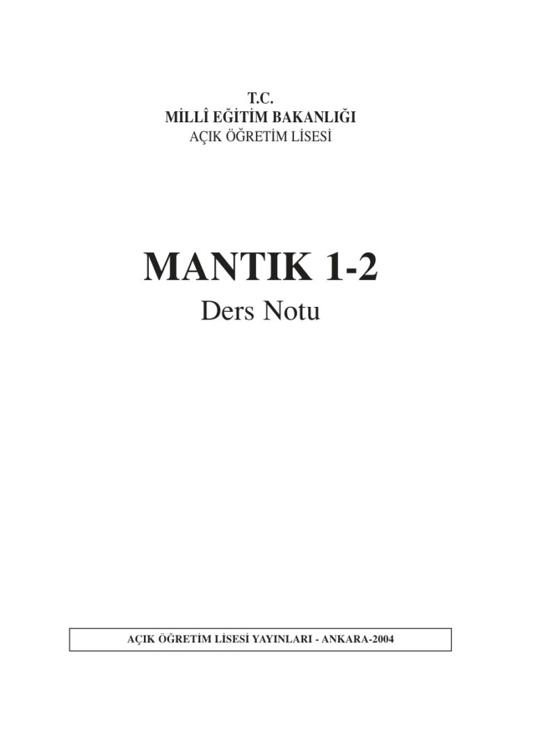 Mantık 1 2 Ders Notu Kitap Kapağı