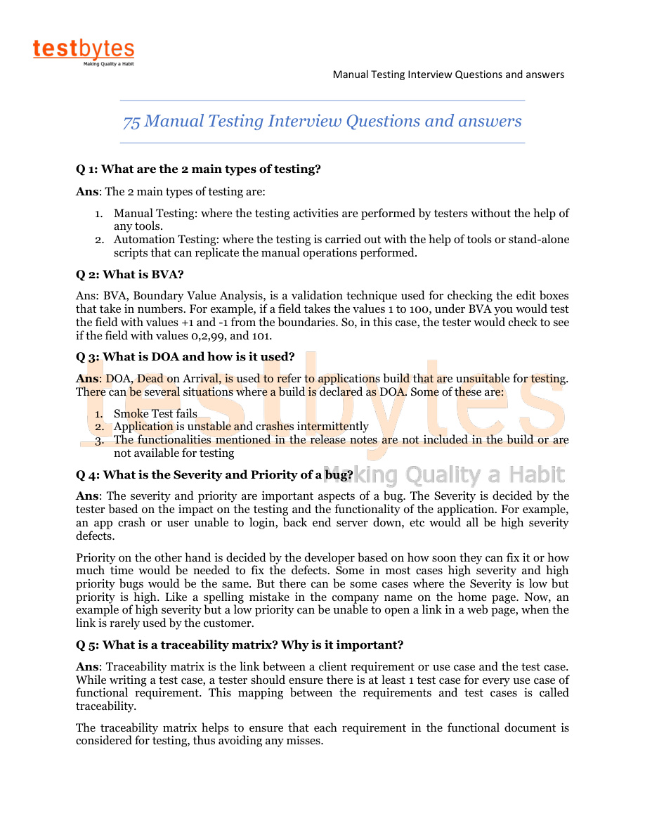 Manual Testing Interview Questions and Answers PDF – Unknown