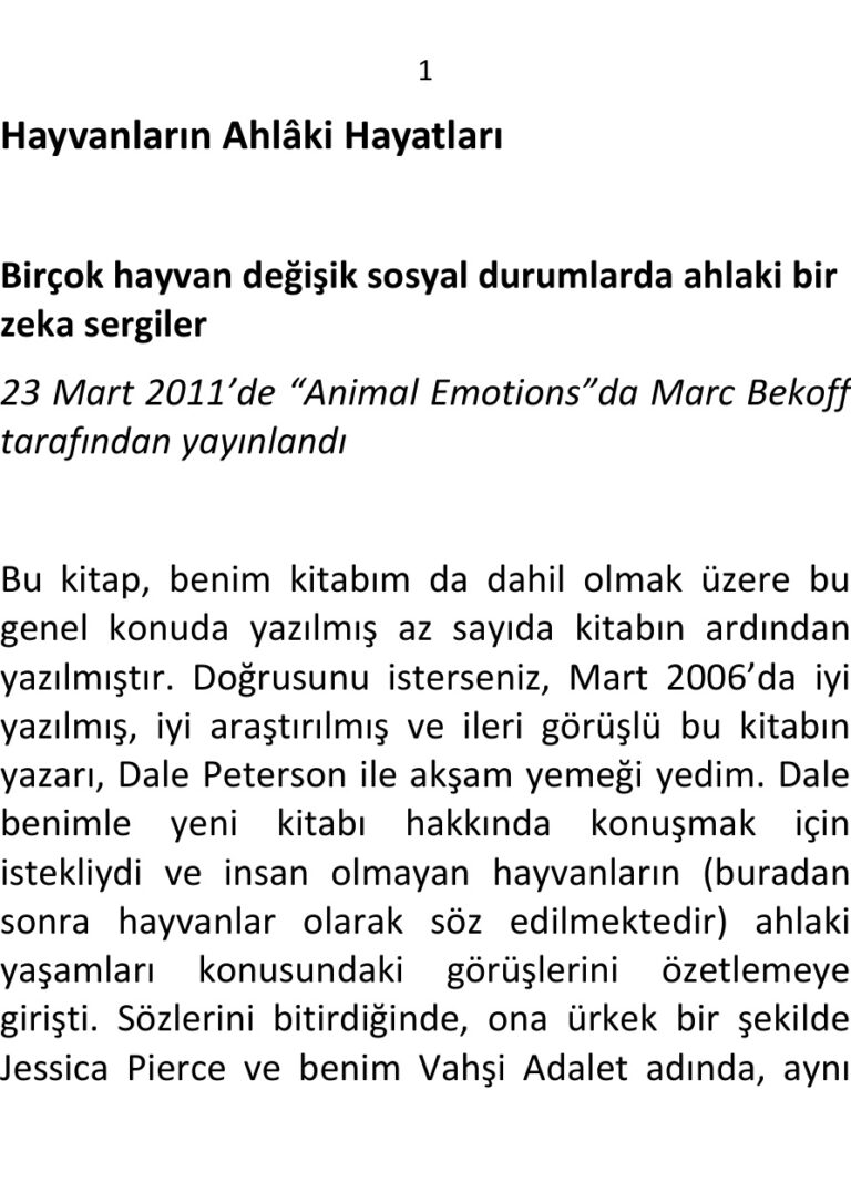 Marc Bekoff Hayvanların Ahlâki Hayatları Kitap Kapağı