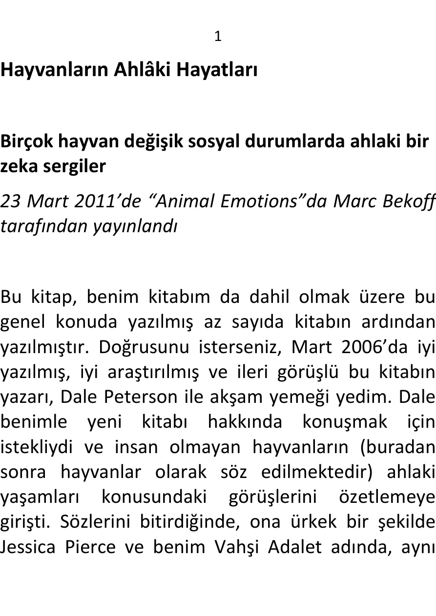 Hayvanların Ahlâki Hayatları PDF – Marc Bekoff