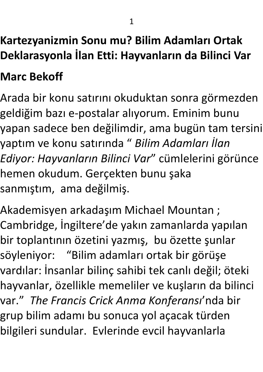 Kartezyanizmin Sonu mu? PDF – Marc Bekoff