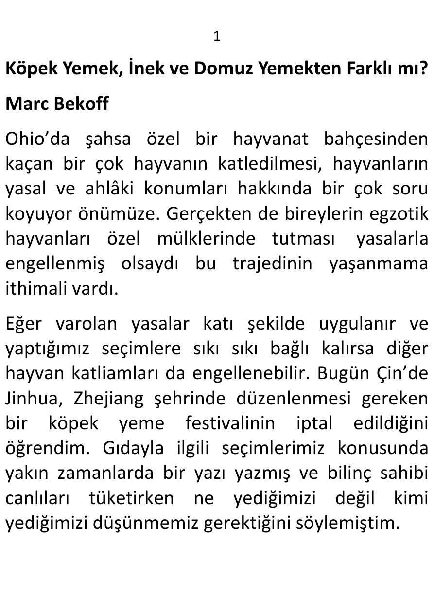 Köpek Yemek, İnek ve Domuz Yemekten Farklı mı PDF – Marc Bekoff