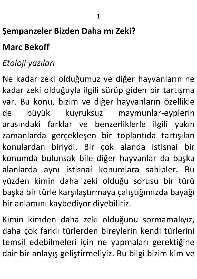 Marc Bekoff Şempanzeler Bizden Daha mı Zeki Kitap Kapağı