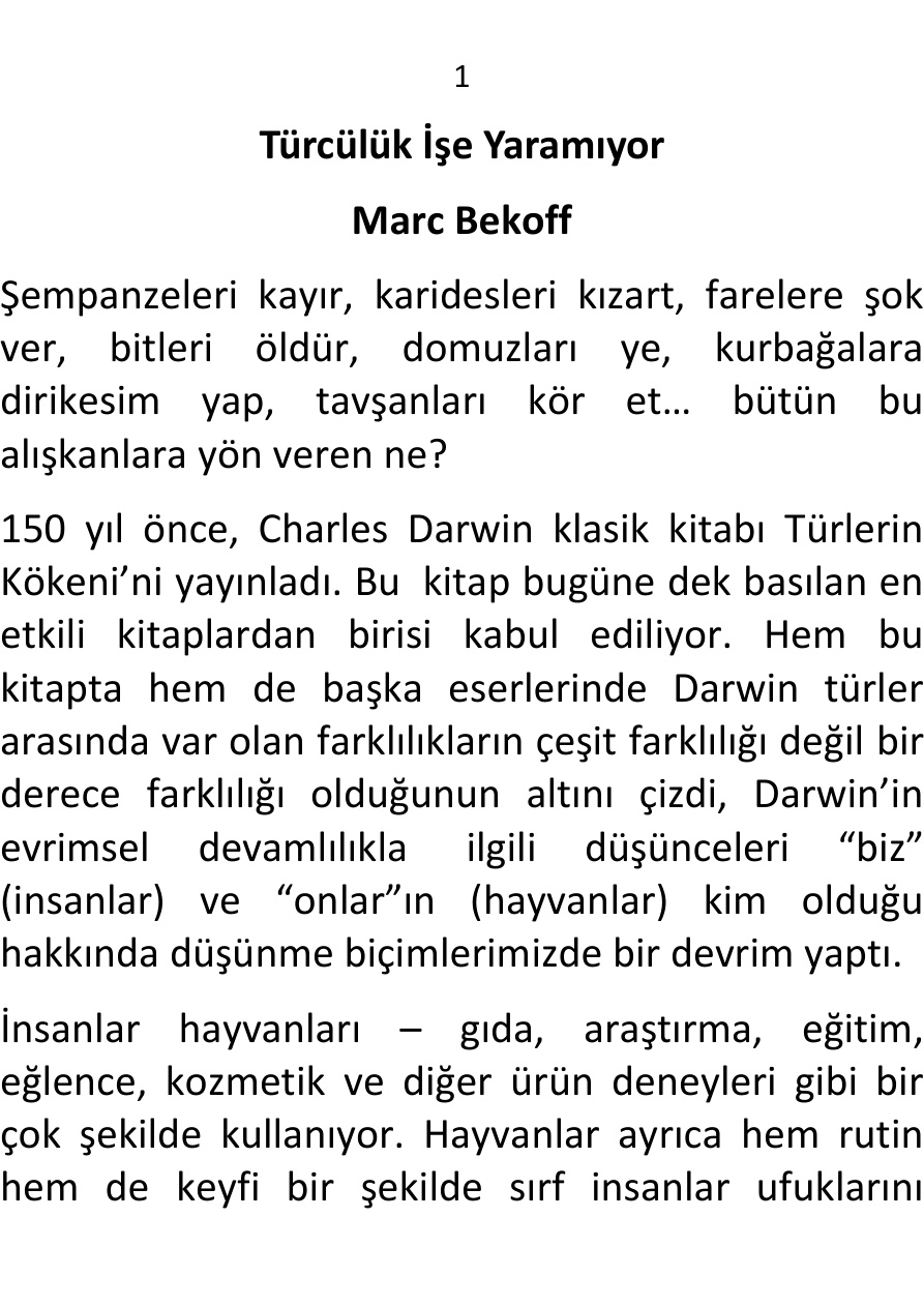 Türcülük İşe Yaramıyor PDF – Marc Bekoff