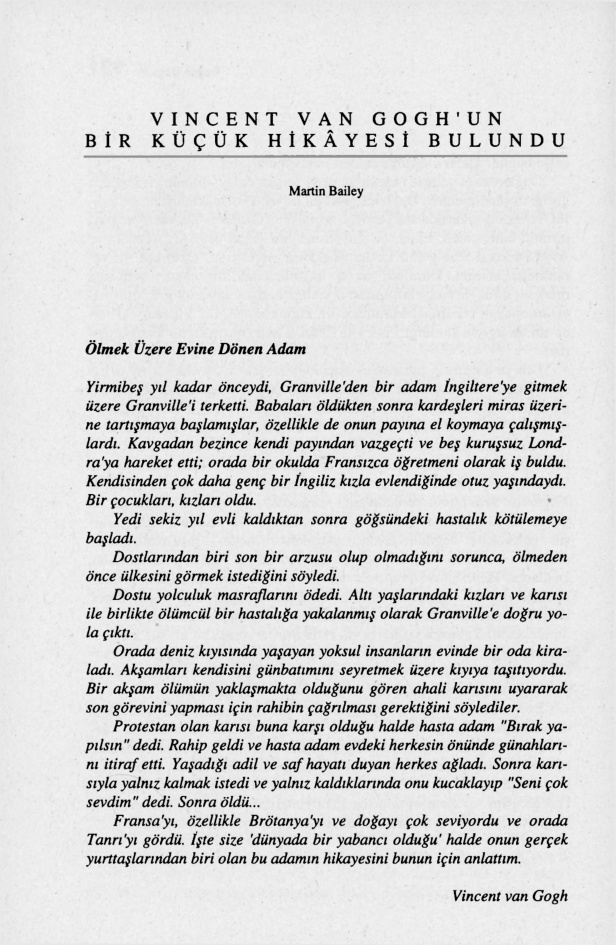 Vincent Van Gogh’un Bir Küçük Hikâyesi Bulundu PDF – Martin Bailey