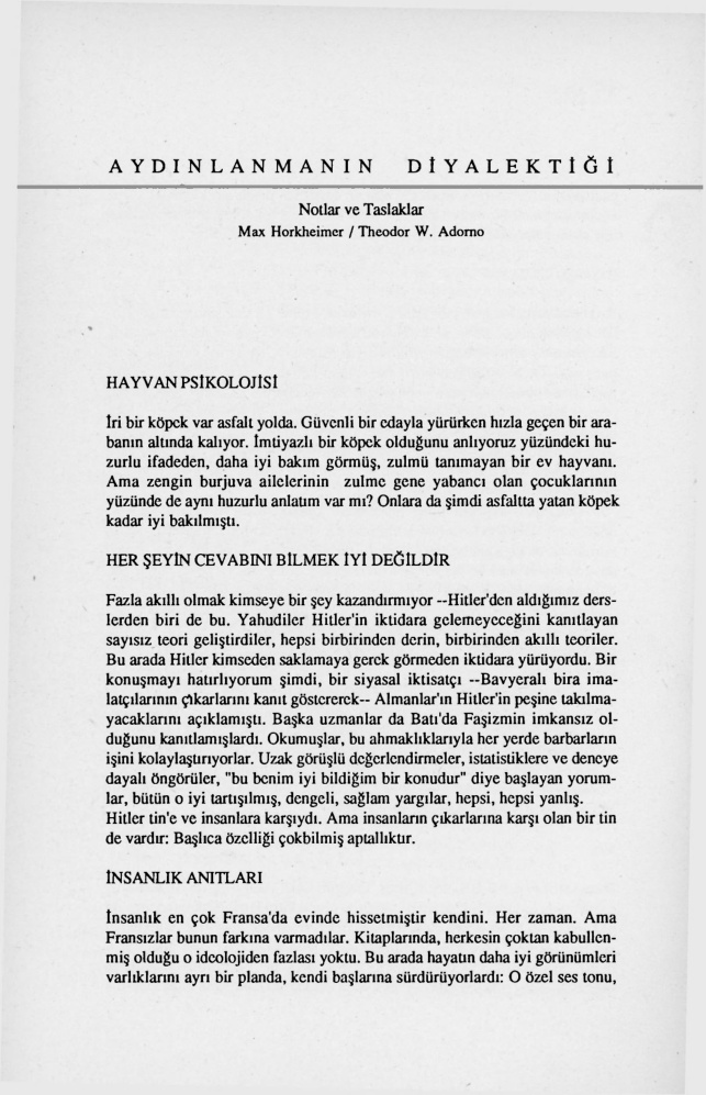 Aydınlanmanın Diyalektiği PDF – Max Horkheimer & Theodor W. Adorno
