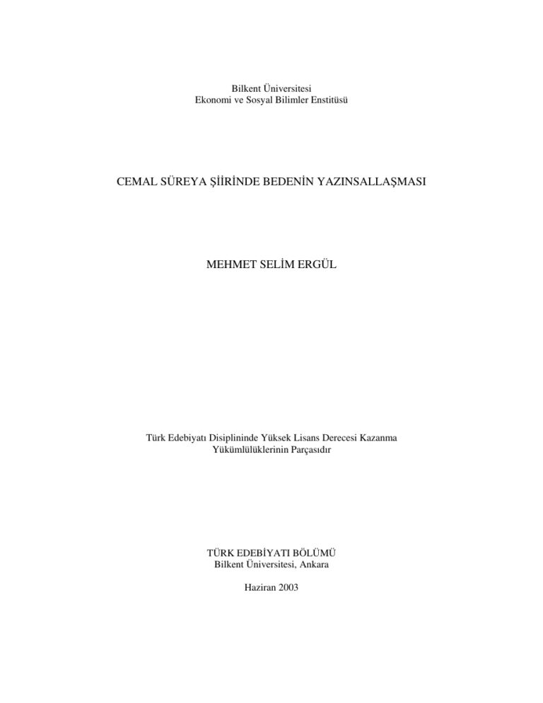 Mehmet Selim Ergül Cemal Süreya Şiirinde Bedenin Yazınsallaşması Kitap Kapağı