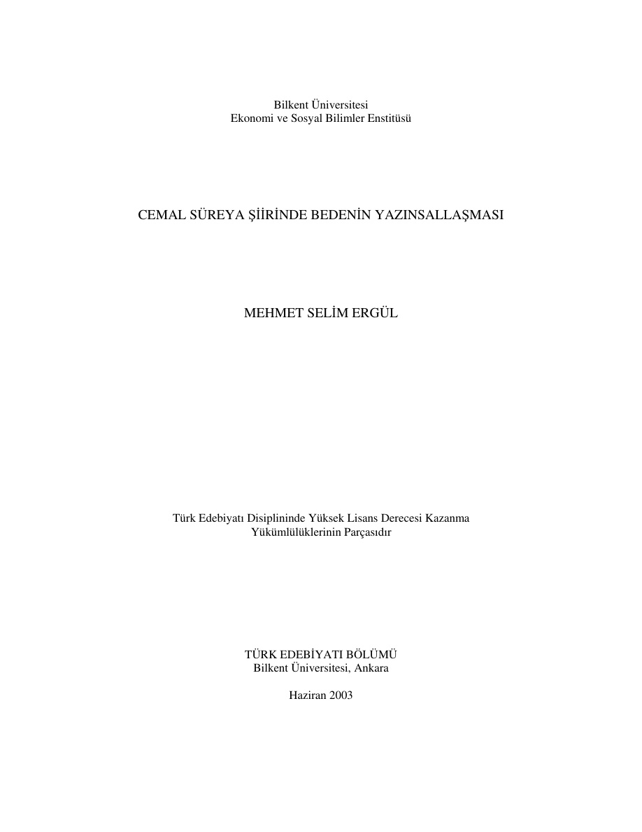Cemal Süreya Şiirinde Bedenin Yazınsallaşması PDF – Mehmet Selim Ergül