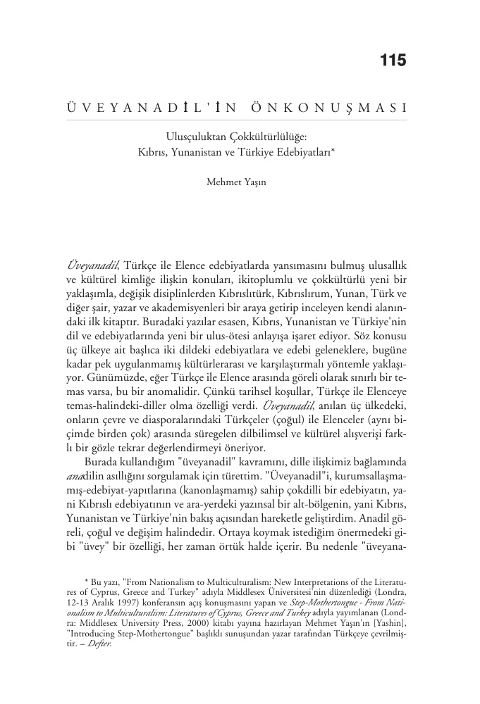 Üveyanadil’in Önkonuşması PDF – Mehmet Yaşın