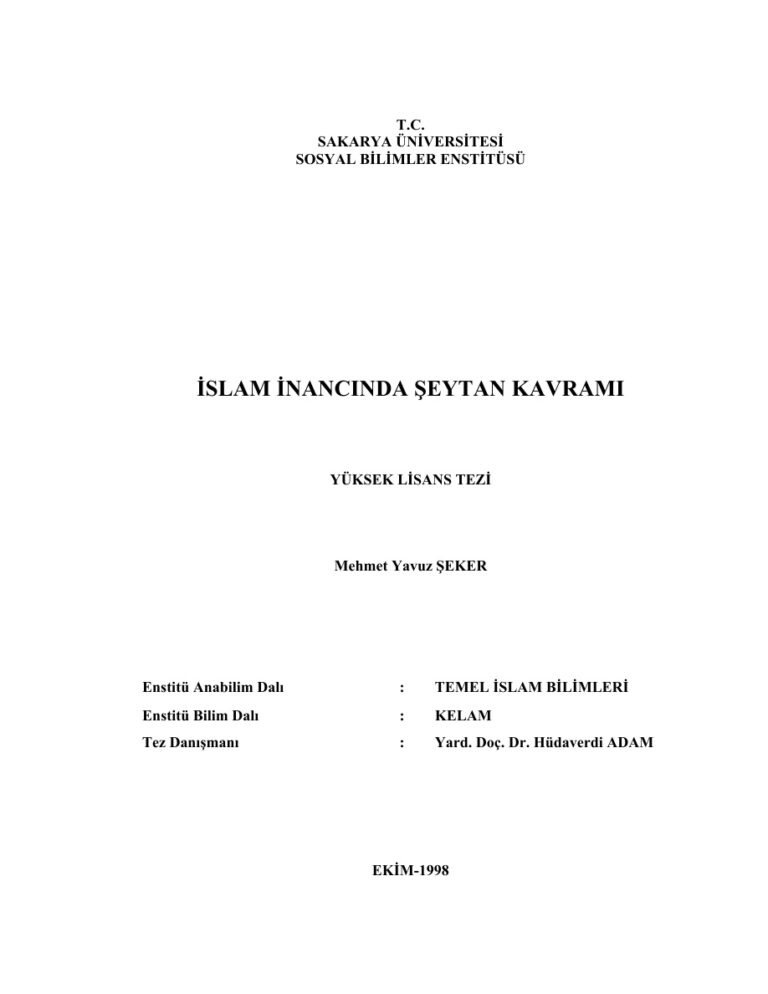 Mehmet Yavuz Şeker İslam İnancında Şeytan Kavramı Kitap Kapağı