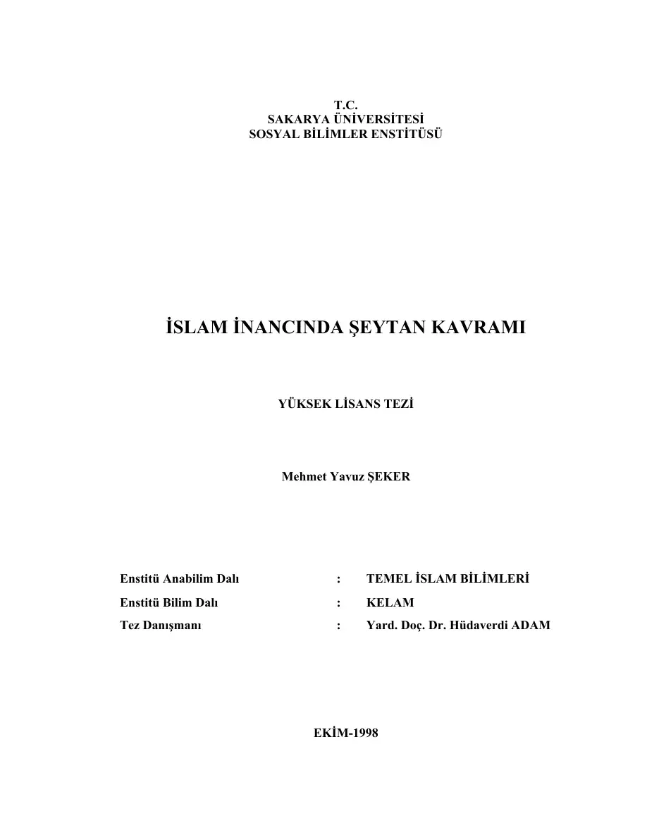 İslam İnancında Şeytan Kavramı PDF – Mehmet Yavuz Şeker