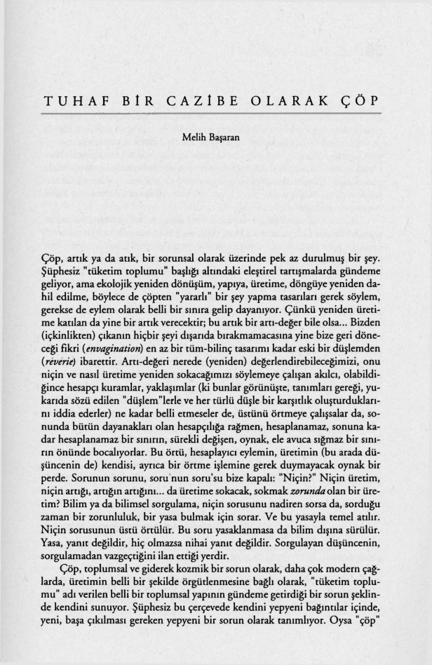 Tuhaf Bir Cazibe Olarak Çöp PDF – Melih Başaran