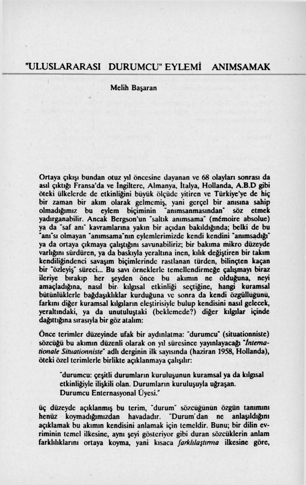 ‘Uluslarararası Durumcu’ Eylemi Anımsamak PDF – Melih Başaran
