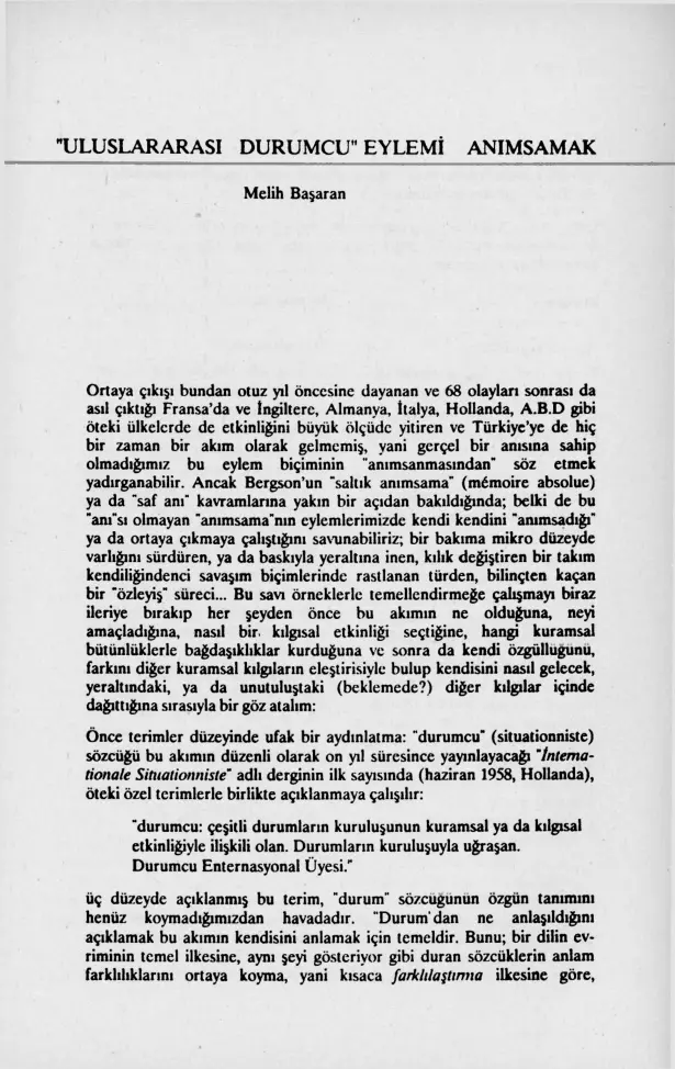 ‘Uluslarararası Durumcu’ Eylemi Anımsamak PDF – Melih Başaran