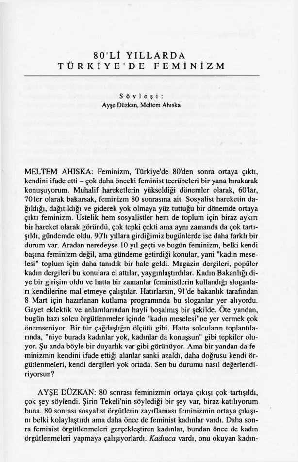 Ayşe Düzkan ile Söyleşi (80’li Yıllarda Türkiye’de Feminizim) PDF – Meltem Ahıska & Ayşe Düzkan